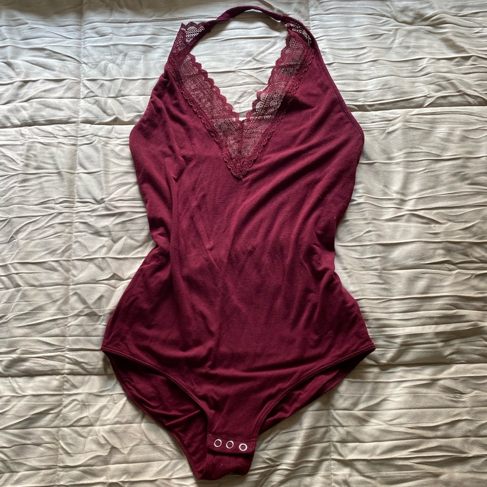 Burgundy American Eagle halter top body suit